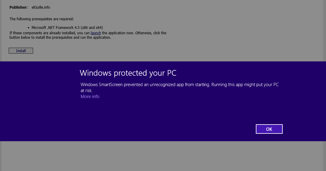Aviso de Windows 8 al intentar ejecutar el instalador (setup.exe)