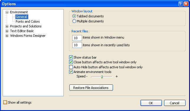Figura 2. Opciones de configuracin de Visual Basic 2005