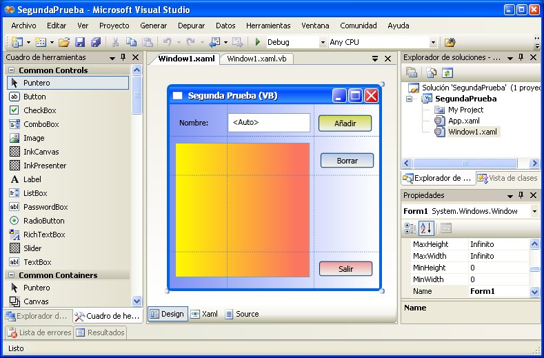 Figura 5. Modo diseo desde Visual Studio 2005 en el que se ven todos los colores usados