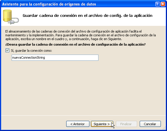 Figura 6. Guardar la cadena de conexión