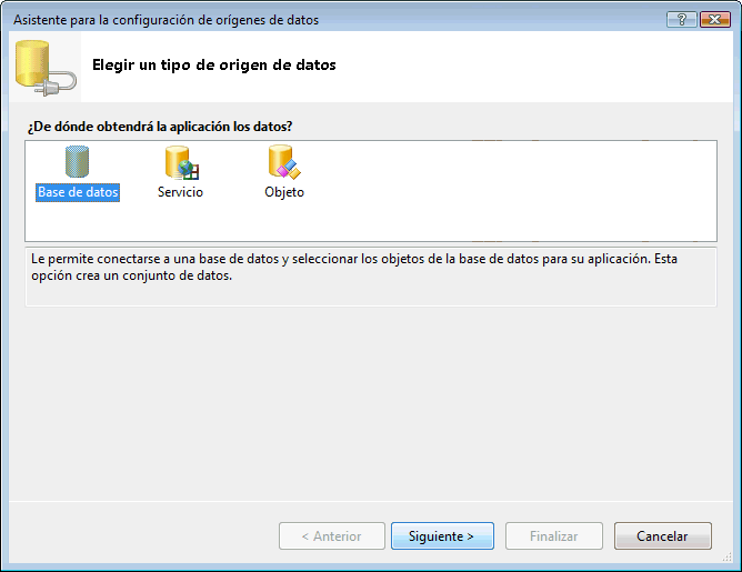 Figura 4. Asistente para la configuración de orígenes de datos