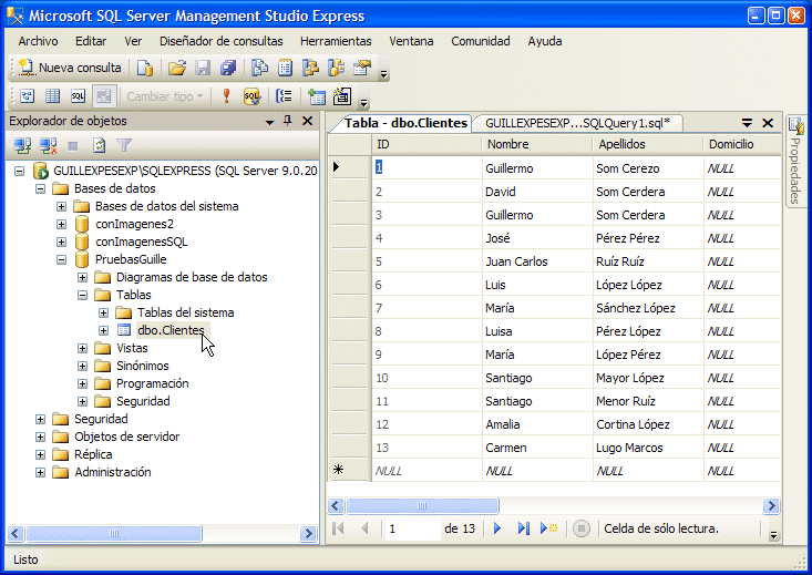 Figura 7. Los datos que acabamos de a�adir a la tabla de Clientes