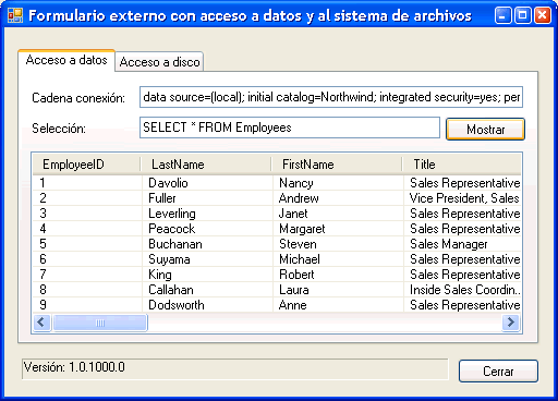 Figura 2. El formulario externo accediendo a una base de datos