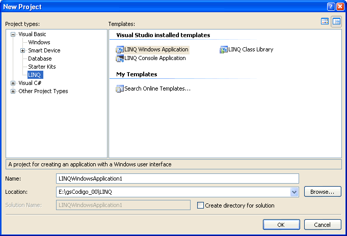 Figura 1. Nuevos proyectos de LINQ en Visual Studio 2005