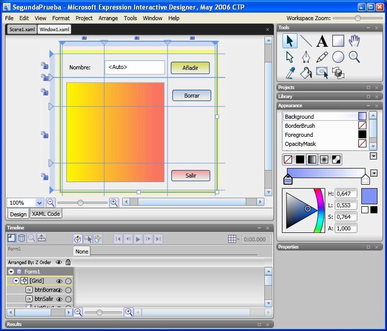 Figura 4. El proyecto creado en Visual Studio 2005 "coloreado" desde el Interactive Designer