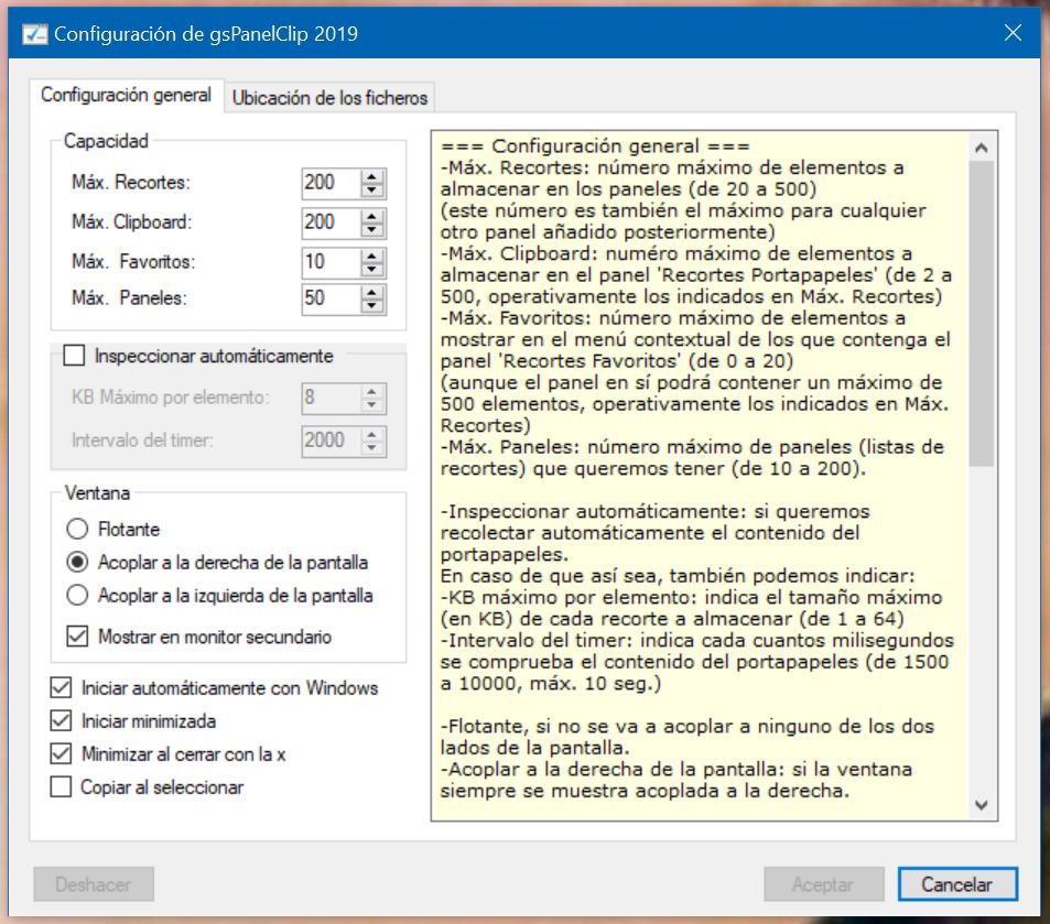 Configuración de gsPanelClip