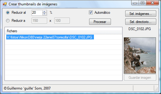 Figura 1. La utilidad de crear thumbnails en ejecución