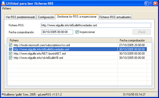 Figura 1. Lista de los ficheros RSS a comprobar