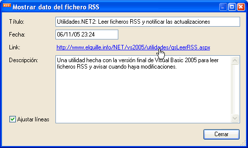 Figura 5. Detalle de uno de los elementos del fichero RSS