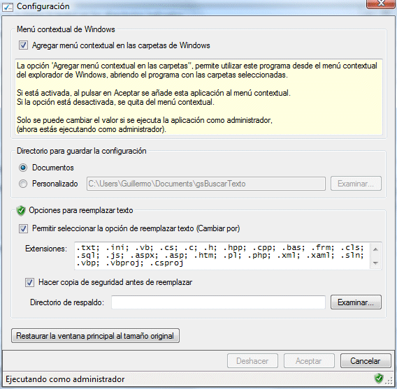 Figura 2. Opciones para reemplazar textos