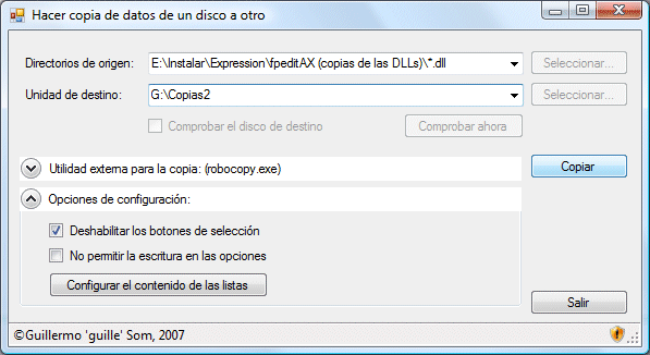 Figura 1. La utilidad en ejecución (no como administrador)