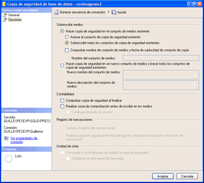 Figura 5. Sobrescribir los datos existentes en la copia de seguridad