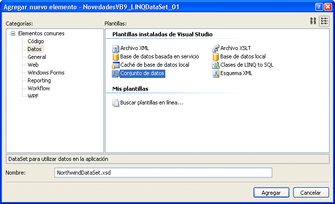 Figura 2. Agregamos un nuevo conjunto de datos (DataSet)