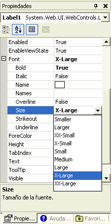 Figura 7. Propiedades de la etiqueta con texto grande y en negrita
