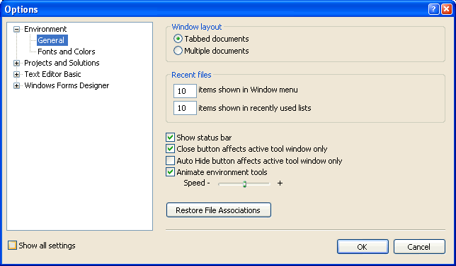 Figura 2. Opciones de configuraci�n de Visual Basic 2005