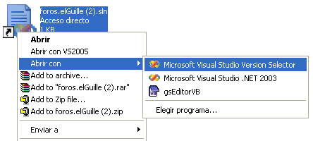 Figura 4. Ms opciones para abrir y Abrir con en un .sln
