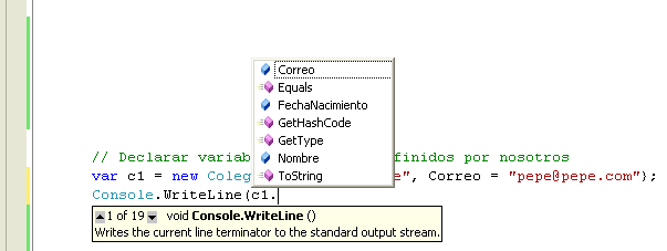 Figura 2. En el IDE de C# podemos usar IntelliSense con los tipos impl�citos
