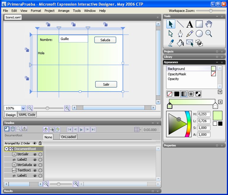 Figura 1. Expression Interactive Designer en modo dise�o