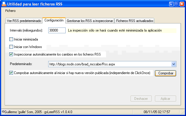 Figura 6. Datos de configuración del programa