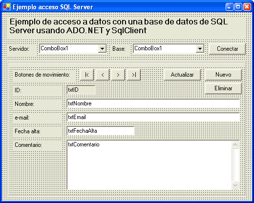 El formulario de la aplicaci�n de ejemplo