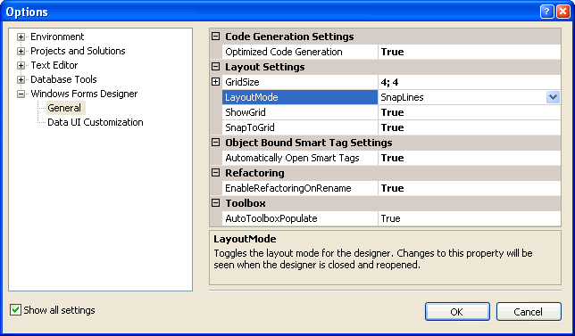 Figura 7. Opciones del dise�ador de Windows Forms