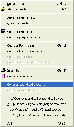 Figura 9. Las opciones para generar el proyecto est� en el men� de Archivo