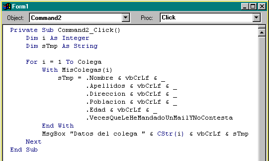 Cdigo que se ejecutar al pulsar en Command2