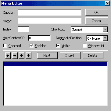 El editor de mens del Visual Basic