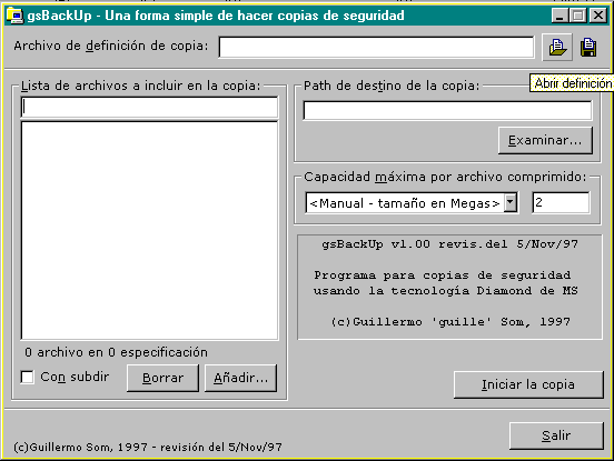 gsBackUp Edici�n Limitada (pantalla principal)