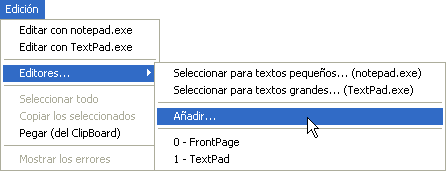 Figura 3. El men� de edici�n y el de los editores