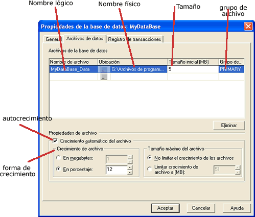 detalles del archivo de datos