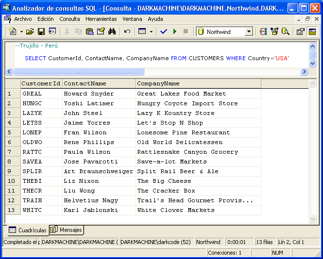 SELECT CustomerId, ContactName, CompanyName FROM CUSTOMERS WHERE Country='USA' 