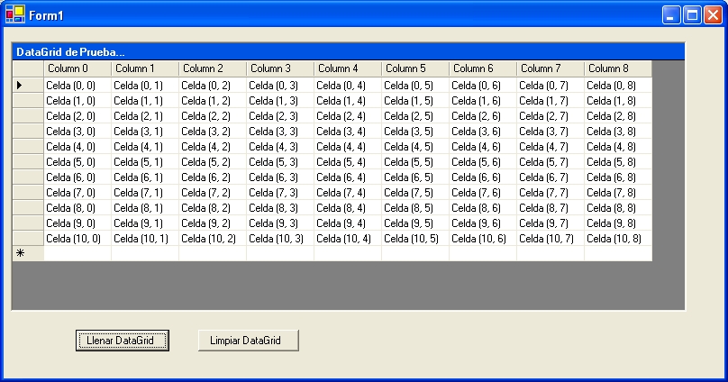 DataGrid llenada con datos