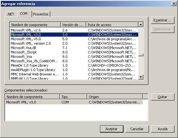 para agregar referencia dl componente MSXML