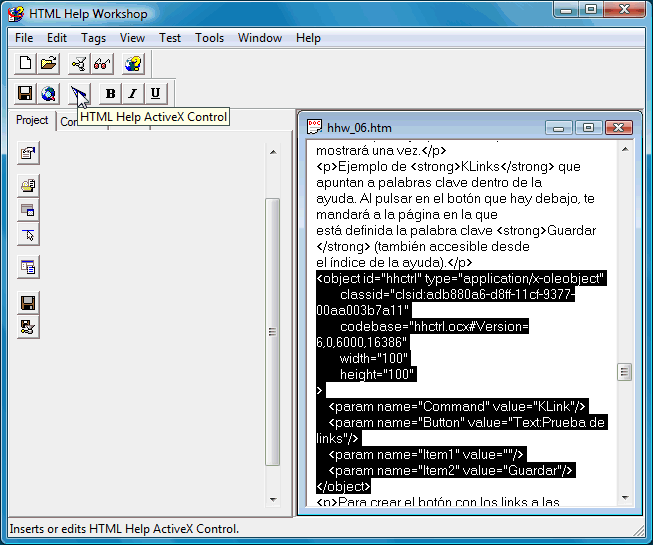 Figura 6. Mostrar el asistente de HTML Help Active Control (HTML Help Control)