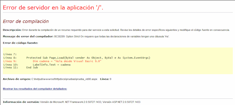 Figura 4. Error si no está la versión correcta