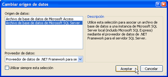 Figura 2. En las versiones Express el origen de datos debe ser un fichero