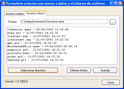 Figura 3. El formulario accediendo al disco