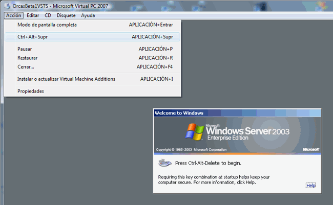 Figura 8. Enviar las teclas Ctrl+Alt+Supr