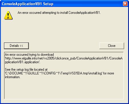 Figura 4. Error al intentar instalar desde un servidor que tiene ciertas extensiones restringidas