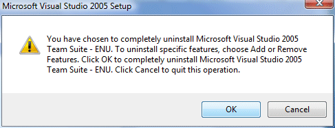 Figura 5. ¿Seguro que quieres quitar el VS2005?