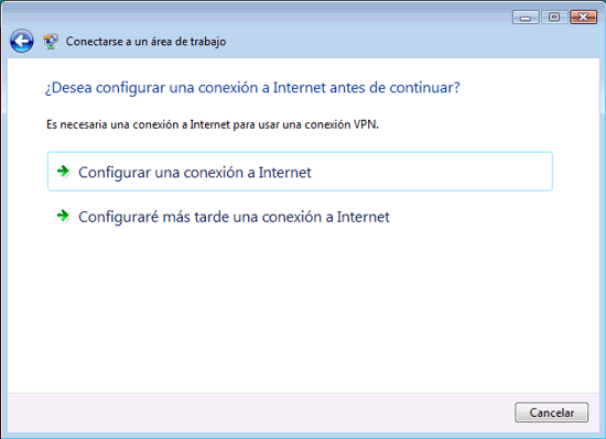 Figura 13. Si no existe conexión a Internet, pedirá que se configure una