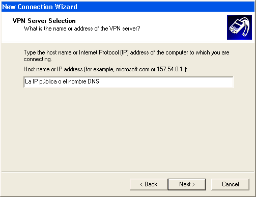 Figura 6. Indicamos la IP o el nombre DNS al que nos queremos conectar