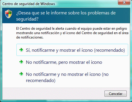 Figura 2. Opciones de notificacin de seguridad