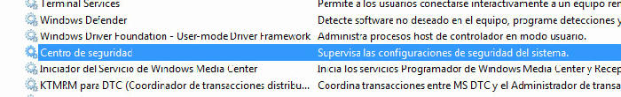 Figura 7. Servicio de Centro de seguridad