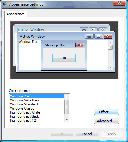 Figura 3. Opciones clsicas de configuracin de apariencia