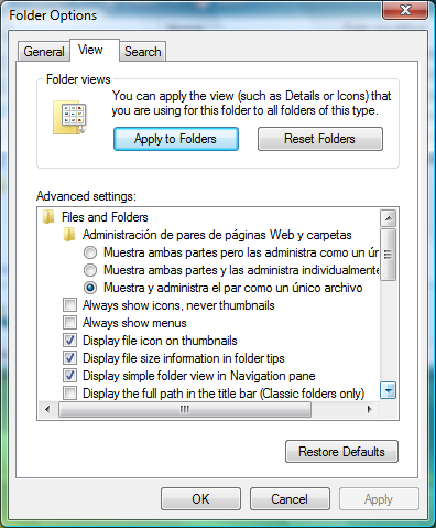 Opciones de carpeta - Ver