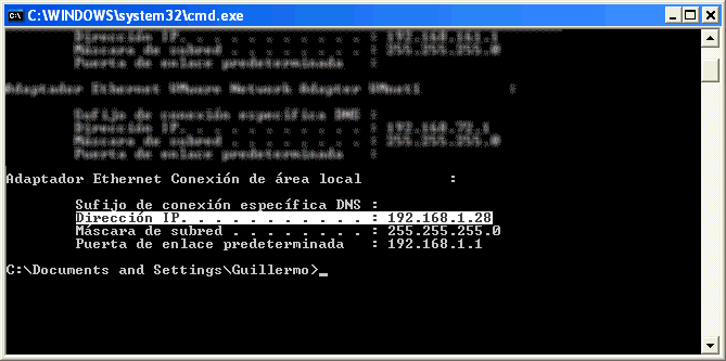 Figura 8. Con ipconfig averiguamos la IP de nuestro equipo
