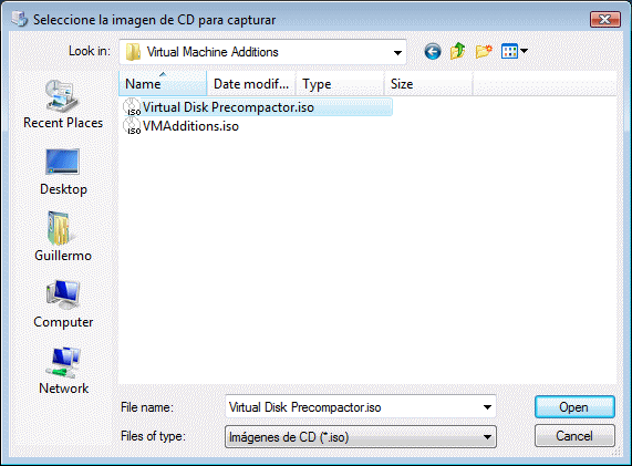 Figura 13. Seleccionar la ISO de Virtual PC