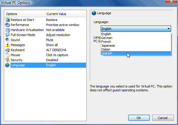 Figura 1. Configurar el idioma